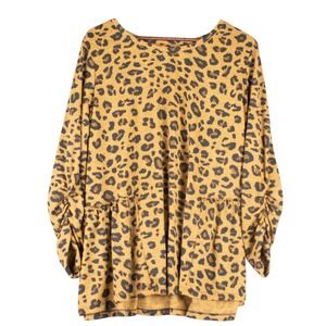 Terra & Sky Womens 1X Leopard Print Babydoll Tunic Top Soft Plus Size Animal